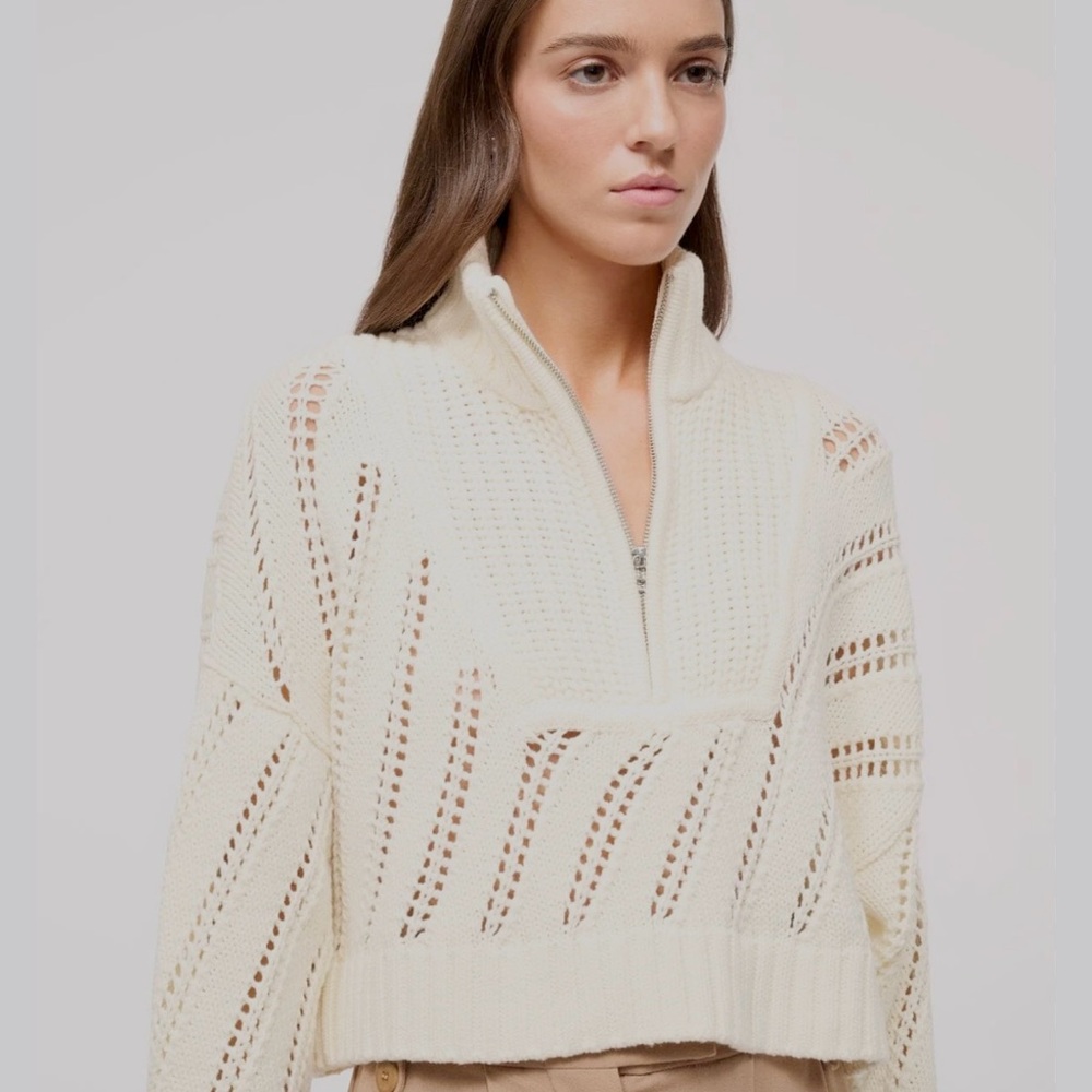Magaschoni White Open Knit 1/4 zip Pullover